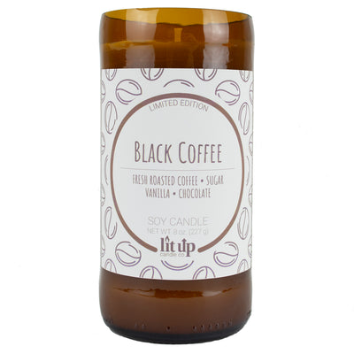Black Coffee scented 8 oz. soy candle in upcycled beer bottle - Limited Edition