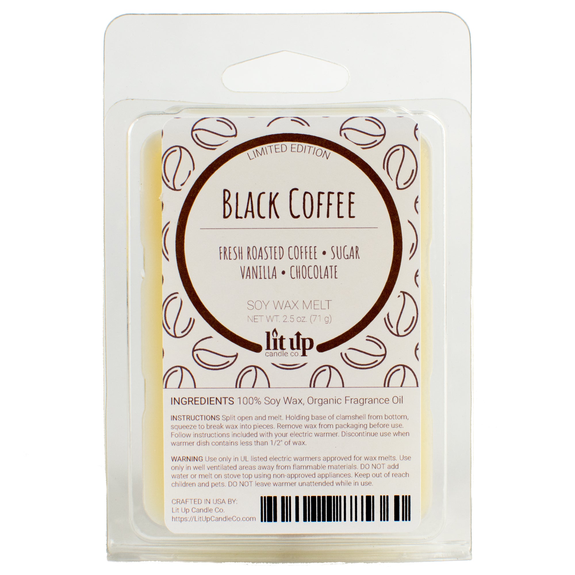 Black Coffee scented 2.5 oz. soy wax melt