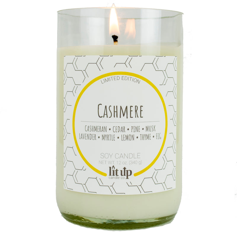 Cashmere scented 12 oz. soy candle in upcycled wine bottle - Limited Edition