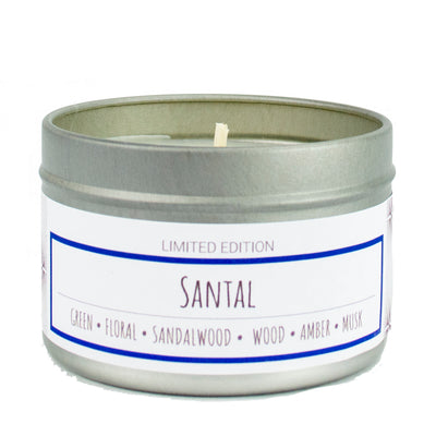 Santal scented 3 oz. soy candle in travel tin - Limited Edition