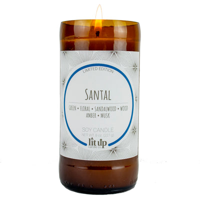 Santal scented 8 oz. soy candle in upcycled beer bottle - Limited Edition