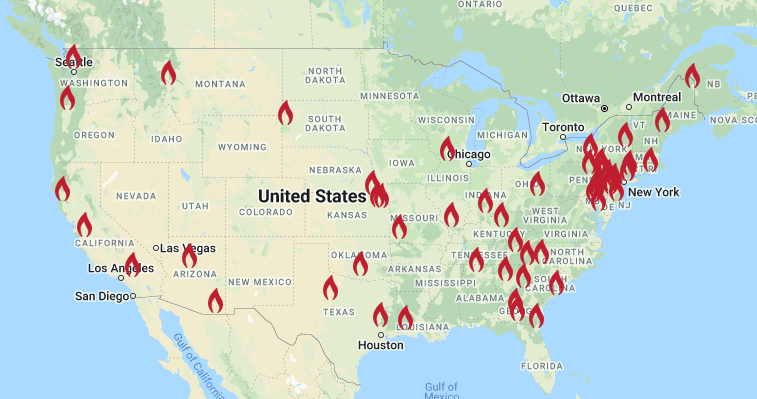 Map of US Retailers that stock Lit Up Candle Co.