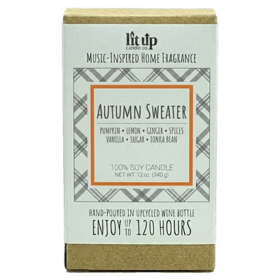 Autumn Sweater scented 12 oz. soy candle in upcycled wine bottle