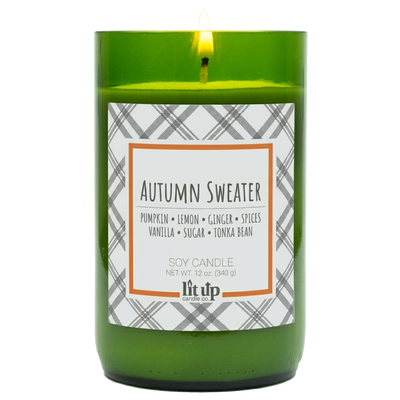 Autumn Sweater scented 12 oz. soy candle in upcycled wine bottle
