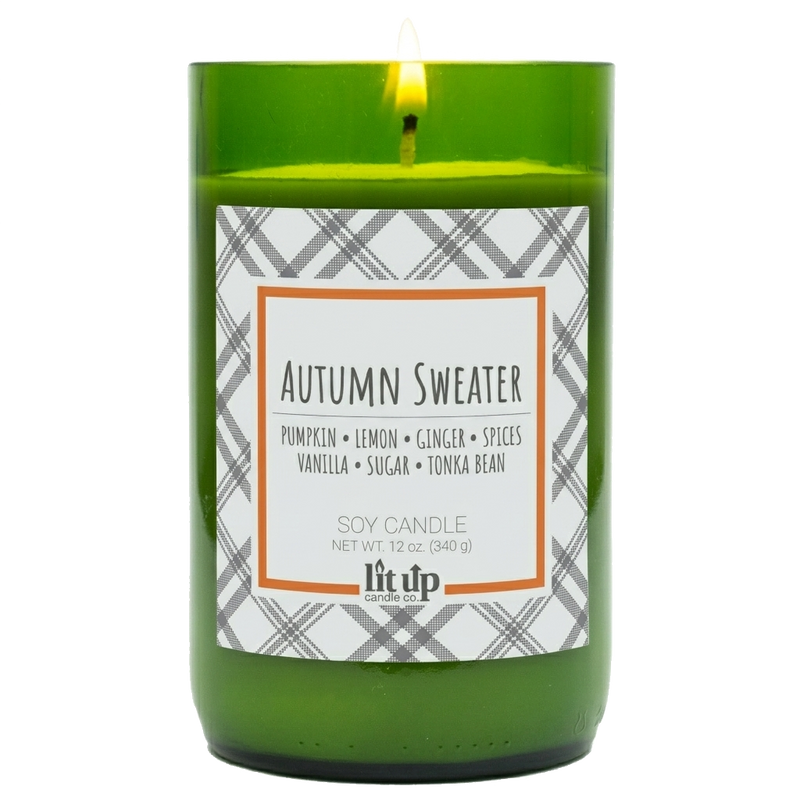 Autumn Sweater scented 12 oz. soy candle in upcycled wine bottle