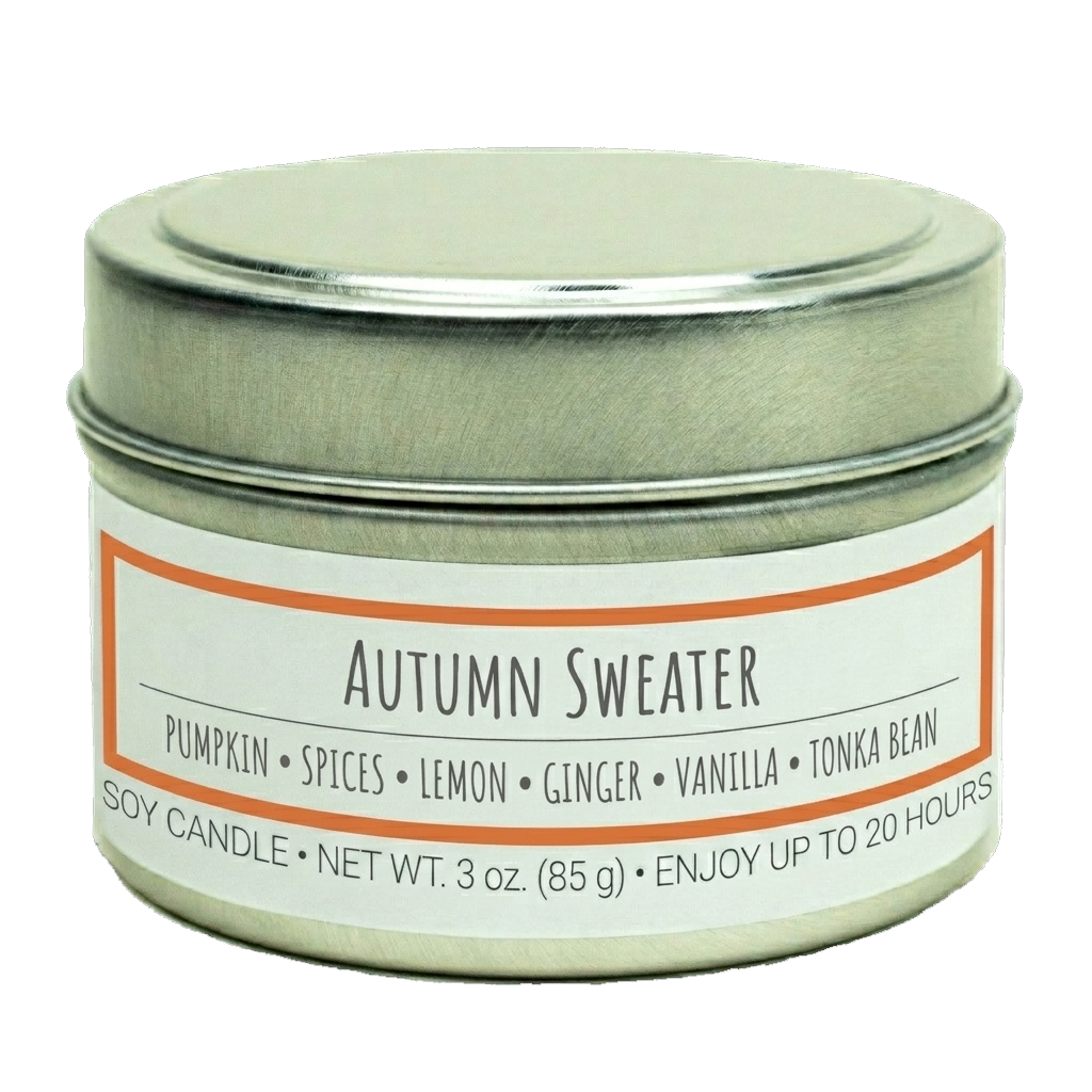 Autumn Sweater scented 3 oz. soy candle in travel tin