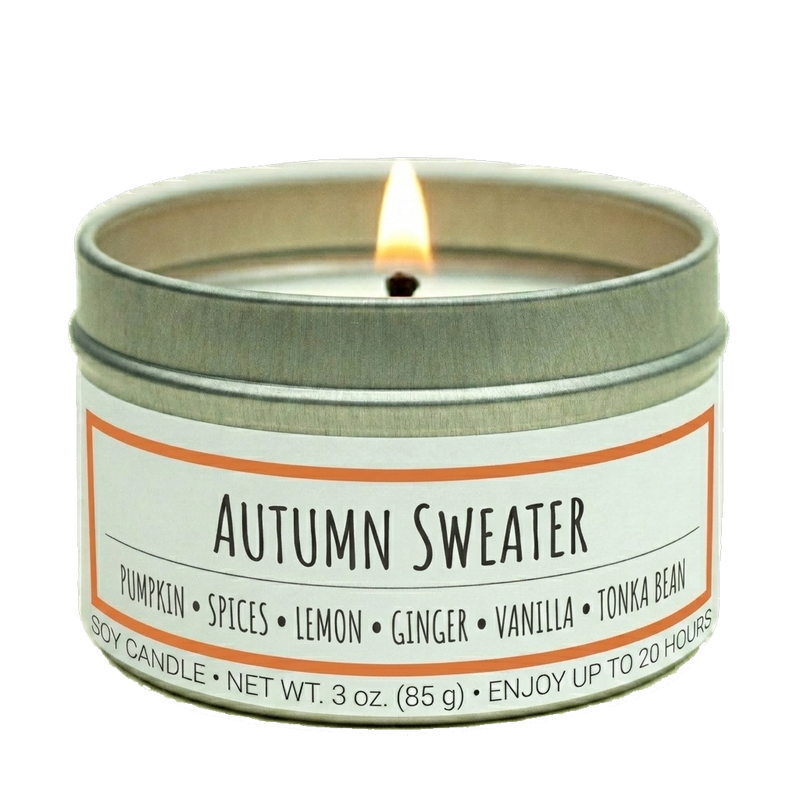 Autumn Sweater scented 3 oz. soy candle in travel tin