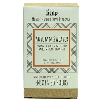Autumn Sweater scented 8 oz. soy candle in upcycled beer bottle