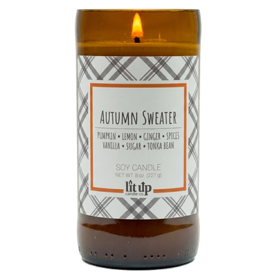 Autumn Sweater scented 8 oz. soy candle in upcycled beer bottle