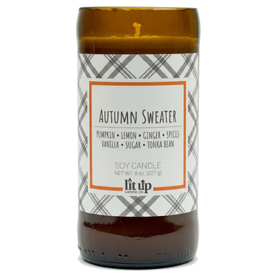 Autumn Sweater scented 8 oz. soy candle in upcycled beer bottle