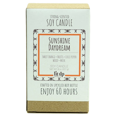 Sunshine Daydream scented 8 oz. soy candle in upcycled beer bottle - FKA Sweet Orange & Chili Pepper