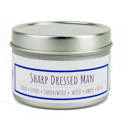 Sharp Dressed Man scented 3 oz. soy candle in travel tin - FKA Santal
