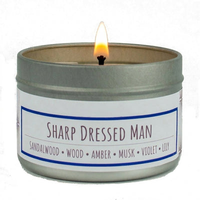 Sharp Dressed Man scented 3 oz. soy candle in travel tin - FKA Santal