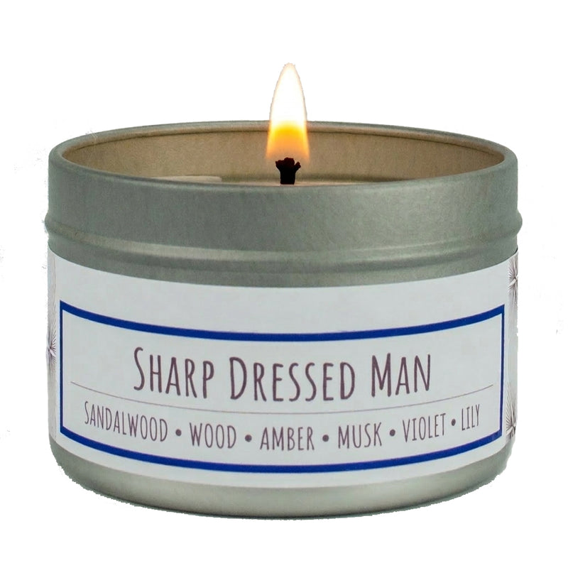 Sharp Dressed Man scented 3 oz. soy candle in travel tin - FKA Santal