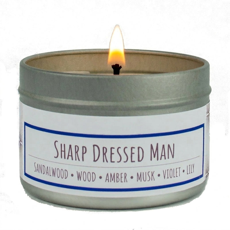 Sharp Dressed Man scented 3 oz. soy candle in travel tin - FKA Santal