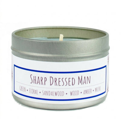 Sharp Dressed Man scented 3 oz. soy candle in travel tin - FKA Santal
