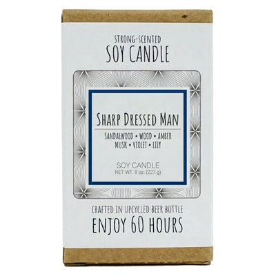 Sharp Dressed Man scented 8 oz. soy candle in upcycled beer bottle - FKA Santal