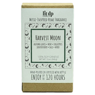 Harvest Moon scented 12 oz. soy candle in upcycled wine bottle