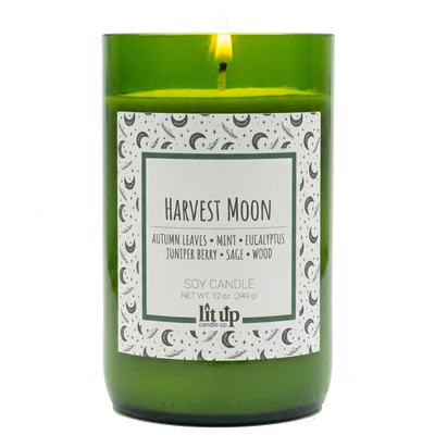 Harvest Moon scented 12 oz. soy candle in upcycled wine bottle
