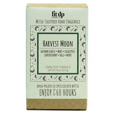 Harvest Moon scented 8 oz. soy candle in upcycled beer bottle