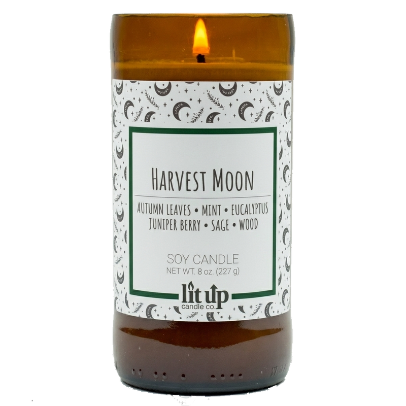 Harvest Moon scented 8 oz. soy candle in upcycled beer bottle