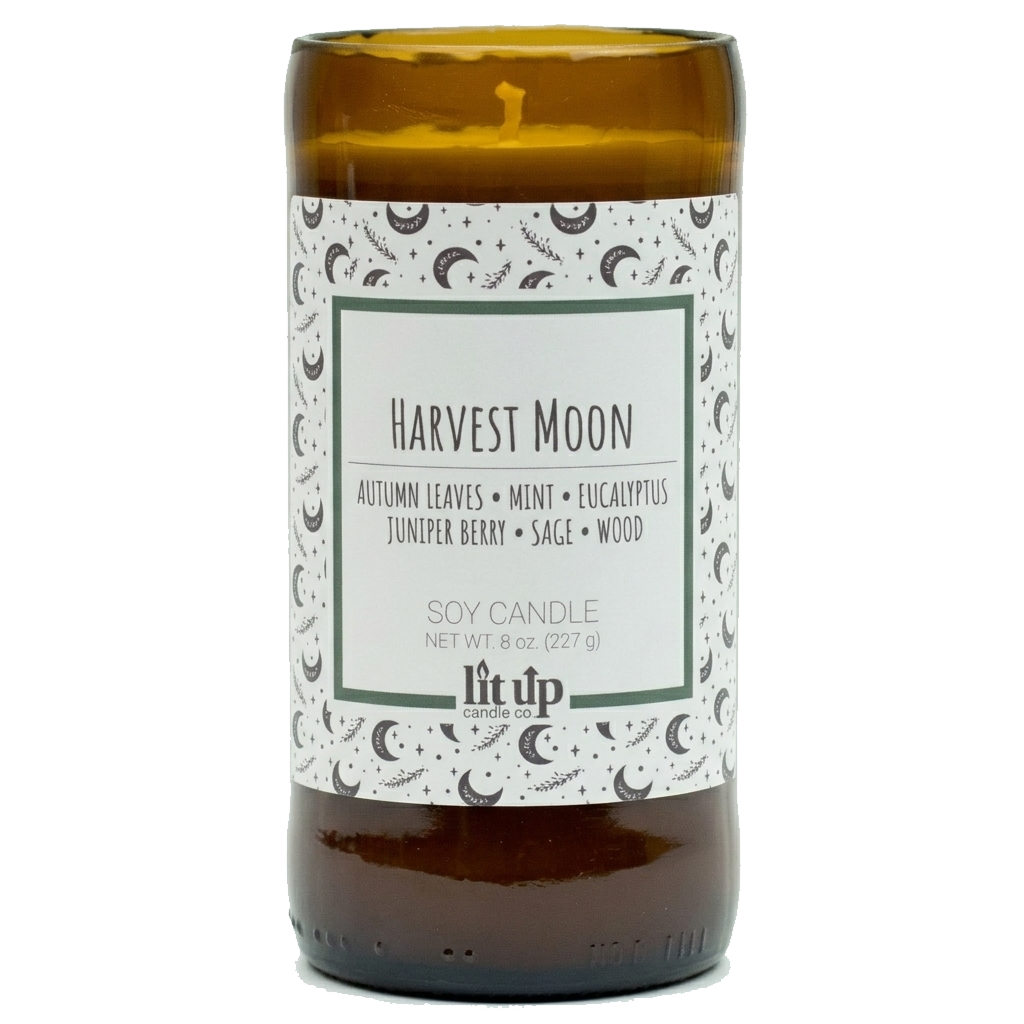 Harvest Moon scented 8 oz. soy candle in upcycled beer bottle