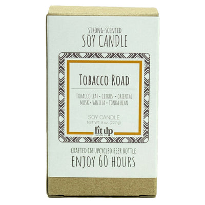 Tobacco Road scented 8 oz. soy candle in upcycled beer bottle - FKA Tobacco Caramel