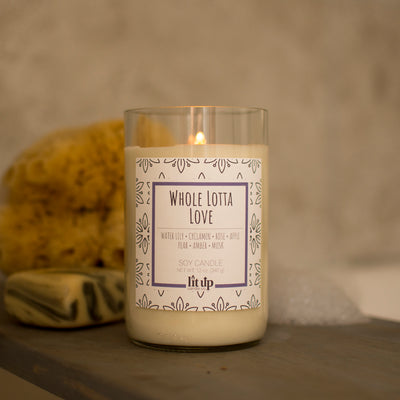 Whole Lotta Love scented 12 oz. soy candle in upcycled wine bottle - FKA Beautiful Day