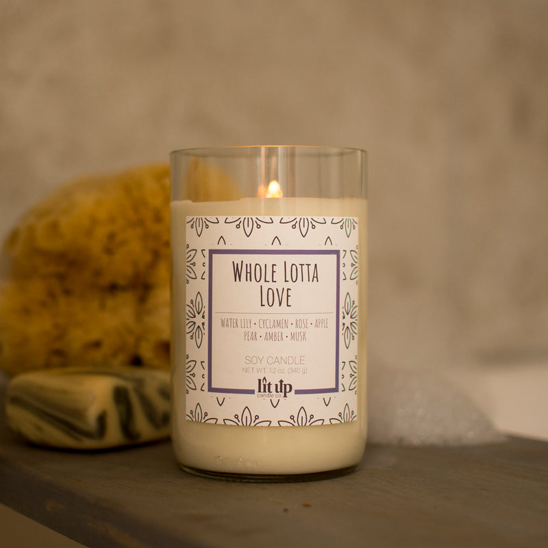 Whole Lotta Love 12 oz. soy candle in upcycled wine bottle | Fruity, Floral