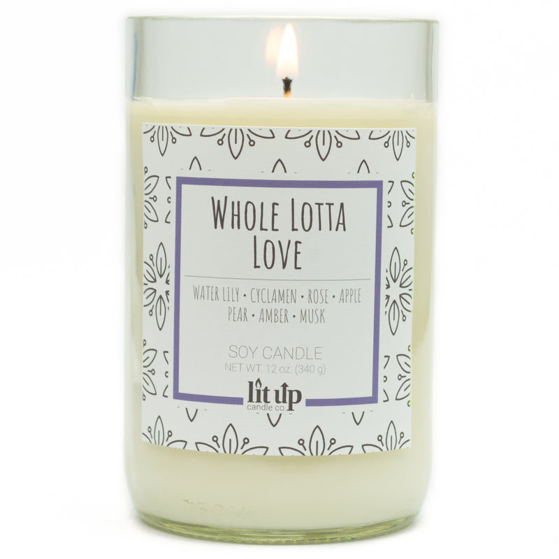 Whole Lotta Love scented 12 oz. soy candle in upcycled wine bottle - FKA Beautiful Day