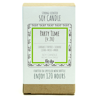 Party Time (4:20) scented 12 oz. soy candle in upcycled wine bottle - FKA Cannabis Flower