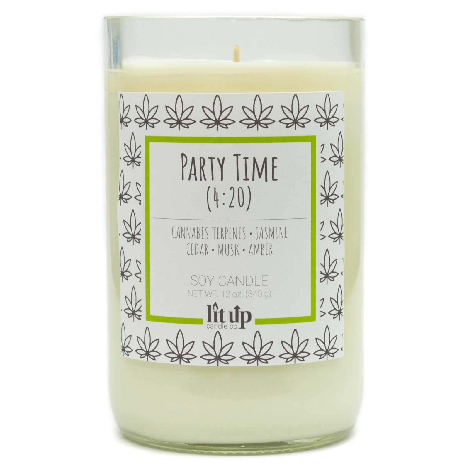 Party Time (4:20) scented 12 oz. soy candle in upcycled wine bottle - FKA Cannabis Flower