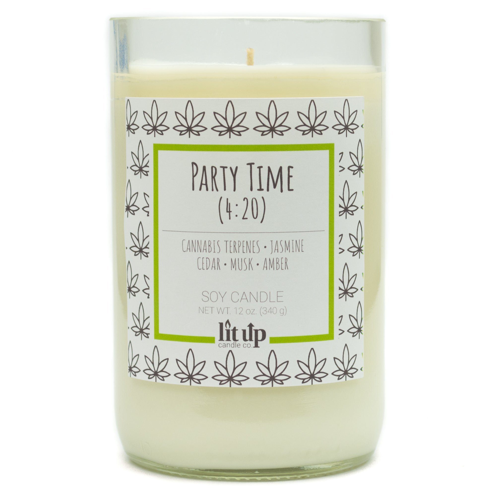 Party Time (4:20) scented 12 oz. soy candle in upcycled wine bottle - FKA Cannabis Flower