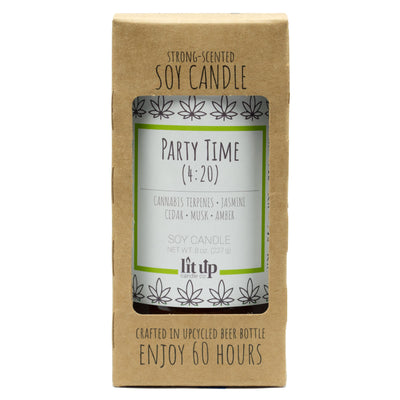 Party Time (4:20) scented 8 oz. soy candle in upcycled beer bottle - FKA Cannabis Flower