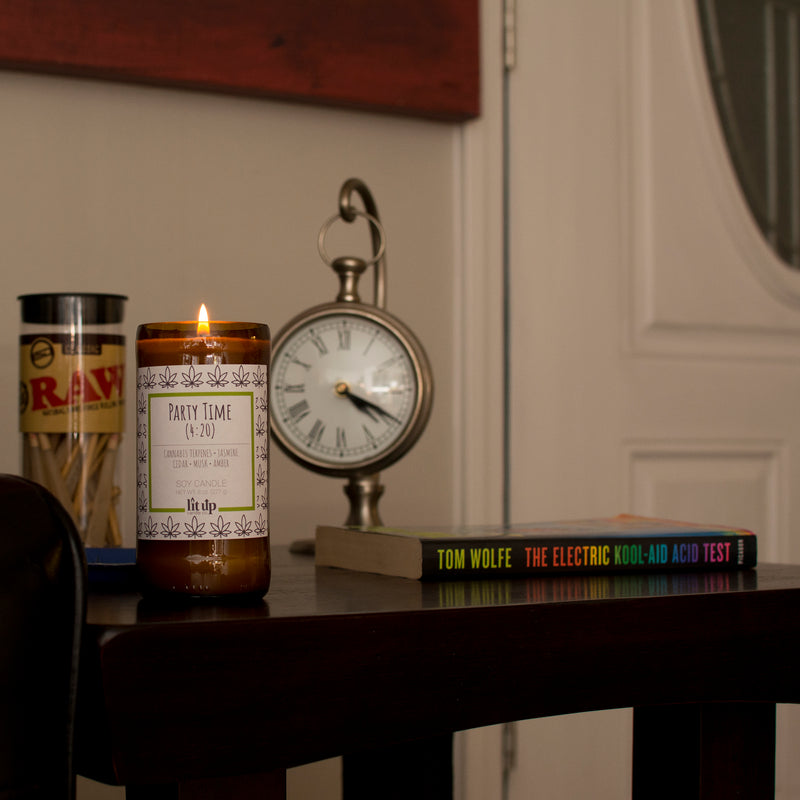 Party Time (4:20) 8 oz. soy candle in upcycled beer bottle | Cannabis, Jasmine, Cedar