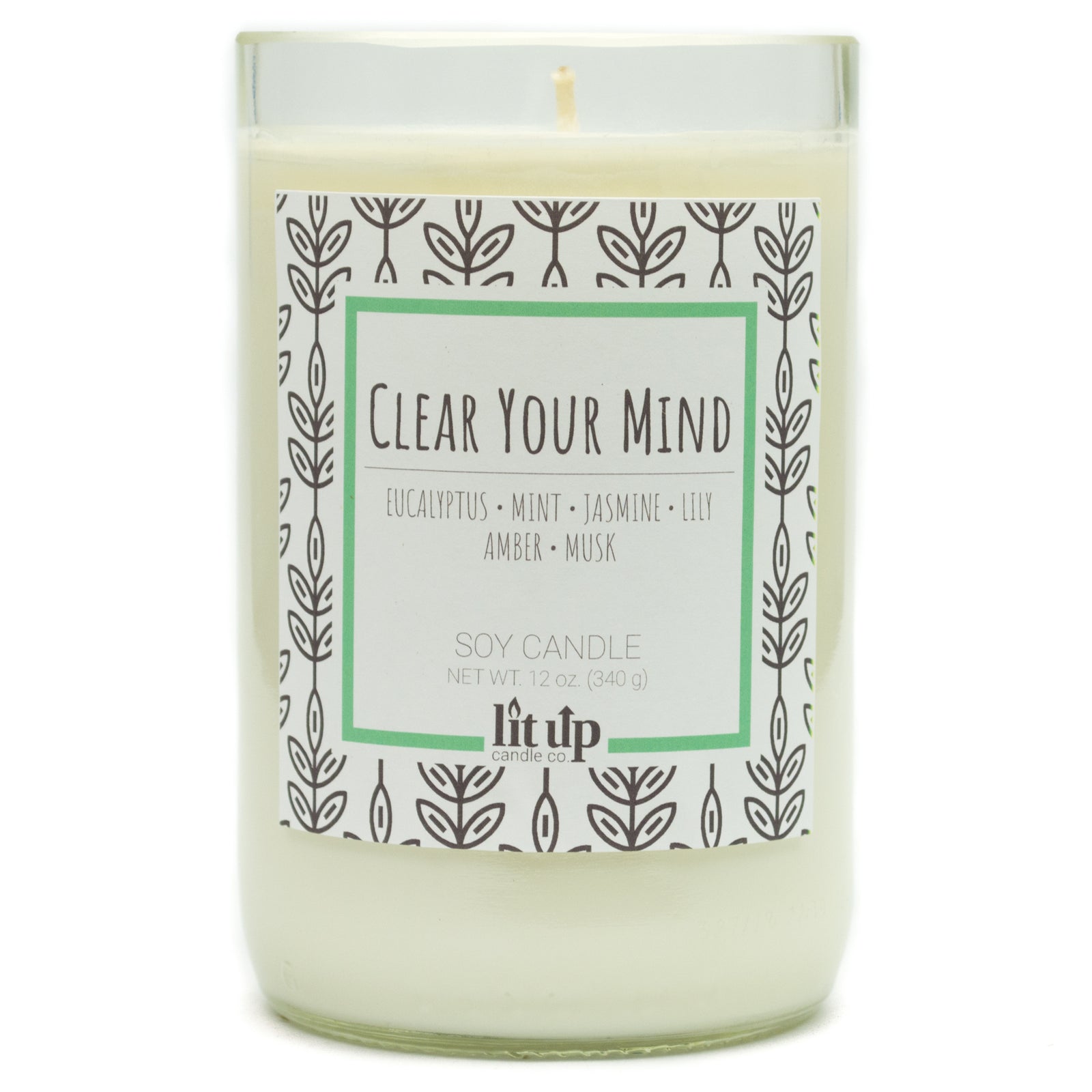 Clear Your Mind scented 12 oz. soy candle in upcycled wine bottle - FKA Eucalyptus Spearmint