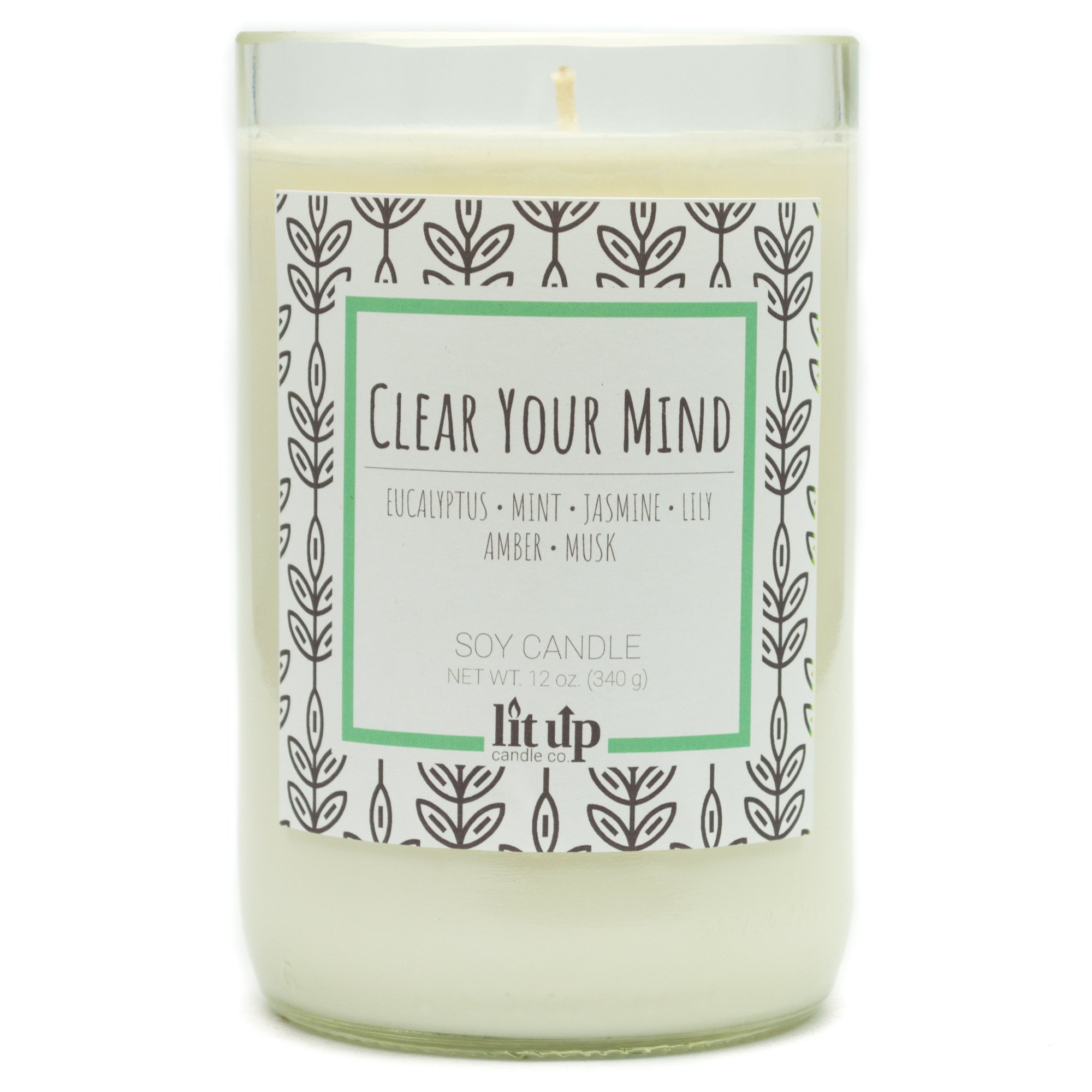 Clear Your Mind scented 12 oz. soy candle in upcycled wine bottle - FKA Eucalyptus Spearmint