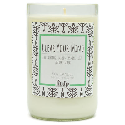 Clear Your Mind scented 12 oz. soy candle in upcycled wine bottle - FKA Eucalyptus Spearmint