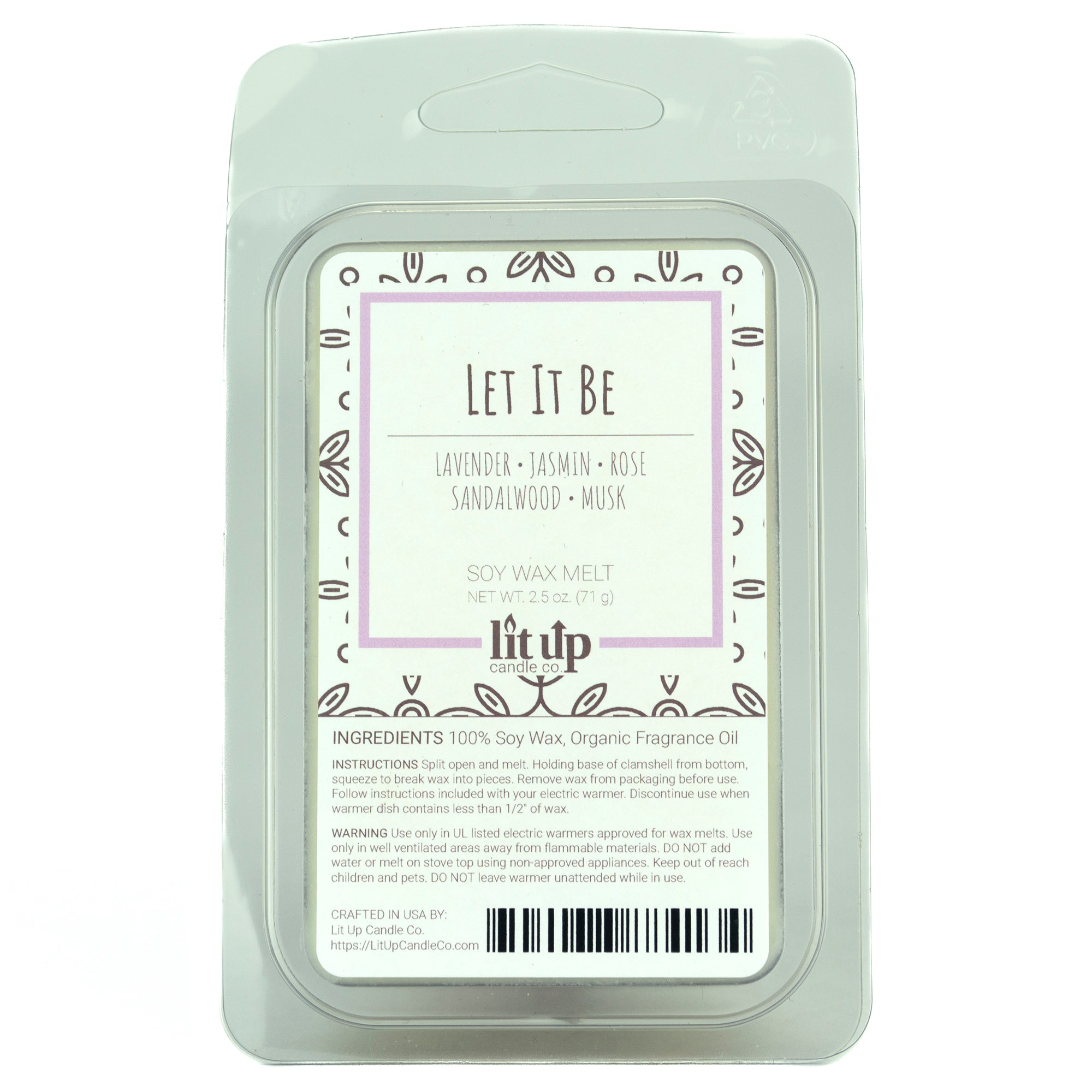 Let It Be scented 2.5 oz. soy wax melt - FKA Lavender Vetiver