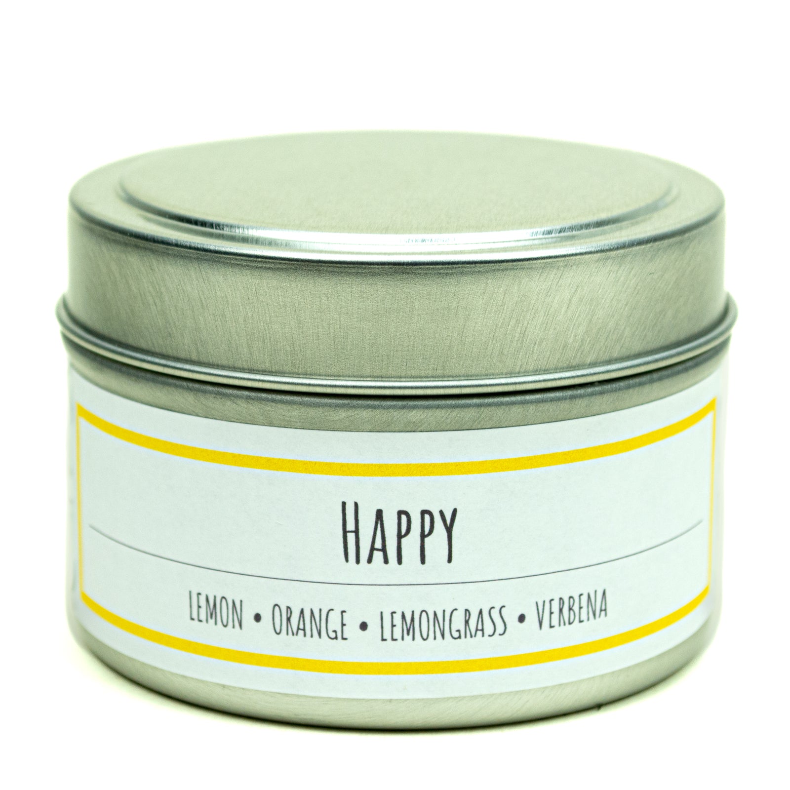 Happy scented 3 oz. soy candle in travel tin - FKA Lemon Verbena