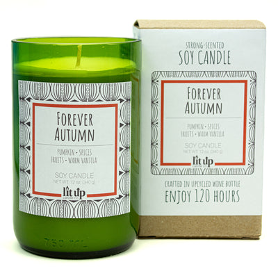 Forever Autumn scented 12 oz. soy candle in upcycled wine bottle - FKA Pumpkin Apple Butter