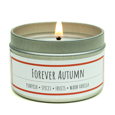 Forever Autumn scented 3 oz. soy candle in travel tin - FKA Pumpkin Apple Butter