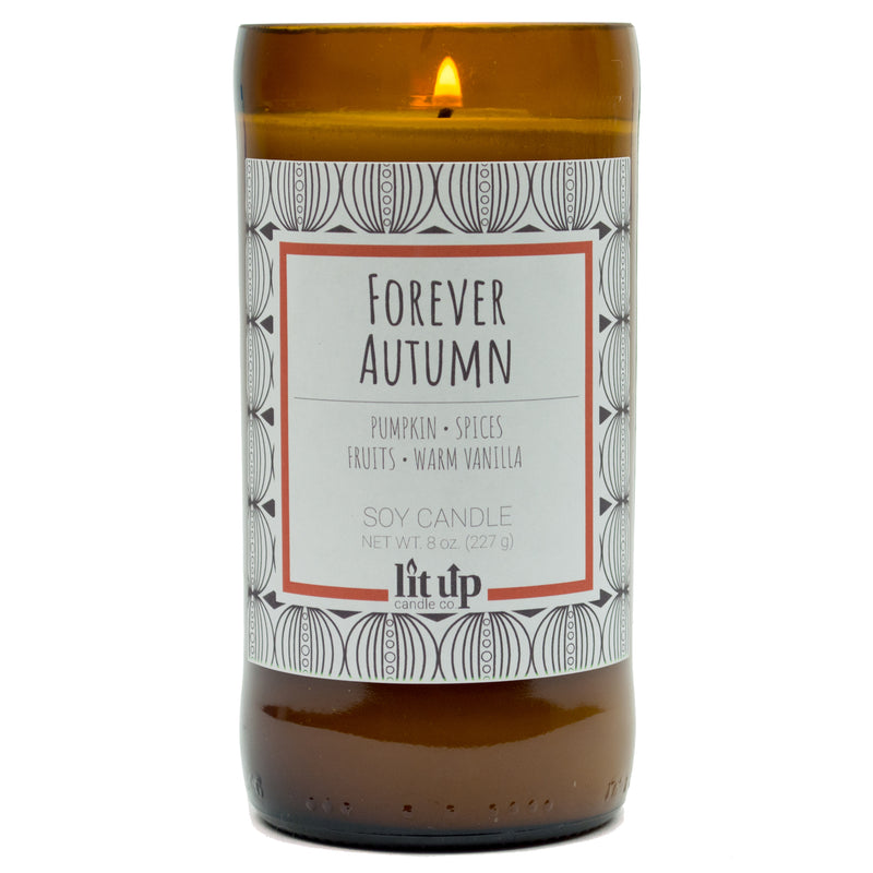 Forever Autumn scented 8 oz. soy candle in upcycled beer bottle - FKA Pumpkin Apple Butter