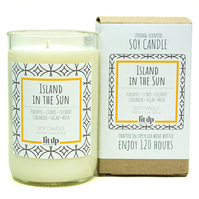 Island in the Sun scented 12 oz. soy candle in upcycled wine bottle - FKA Pineapple Cilantro