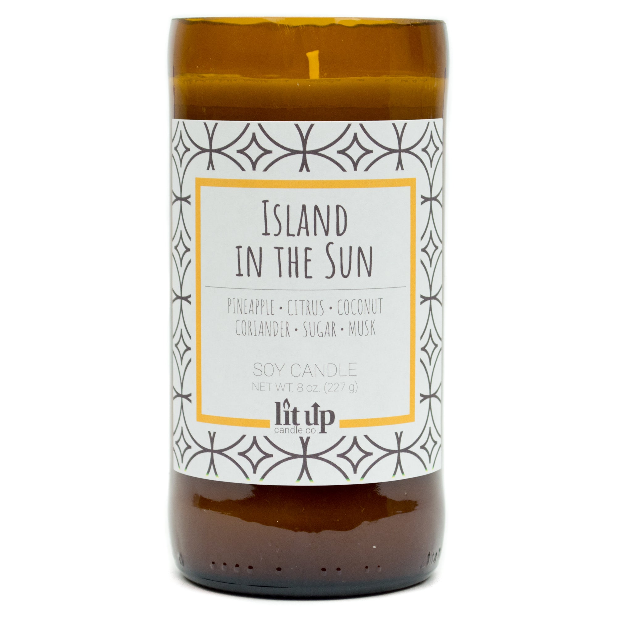 Island in the Sun scented 8 oz. soy candle in upcycled beer bottle - FKA Pineapple Cilantro