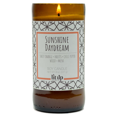 Sunshine Daydream scented 8 oz. soy candle in upcycled beer bottle - FKA Sweet Orange & Chili Pepper