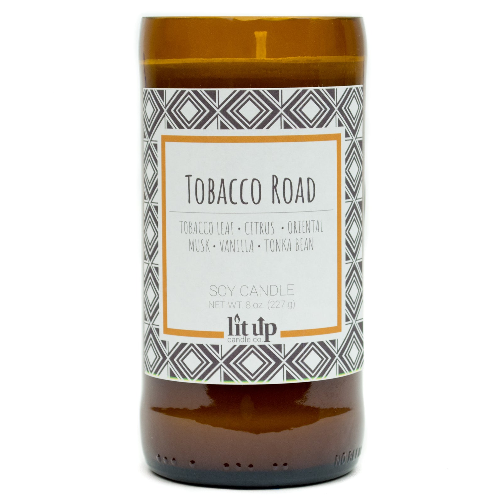 Tobacco Road scented 8 oz. soy candle in upcycled beer bottle - FKA Tobacco Caramel