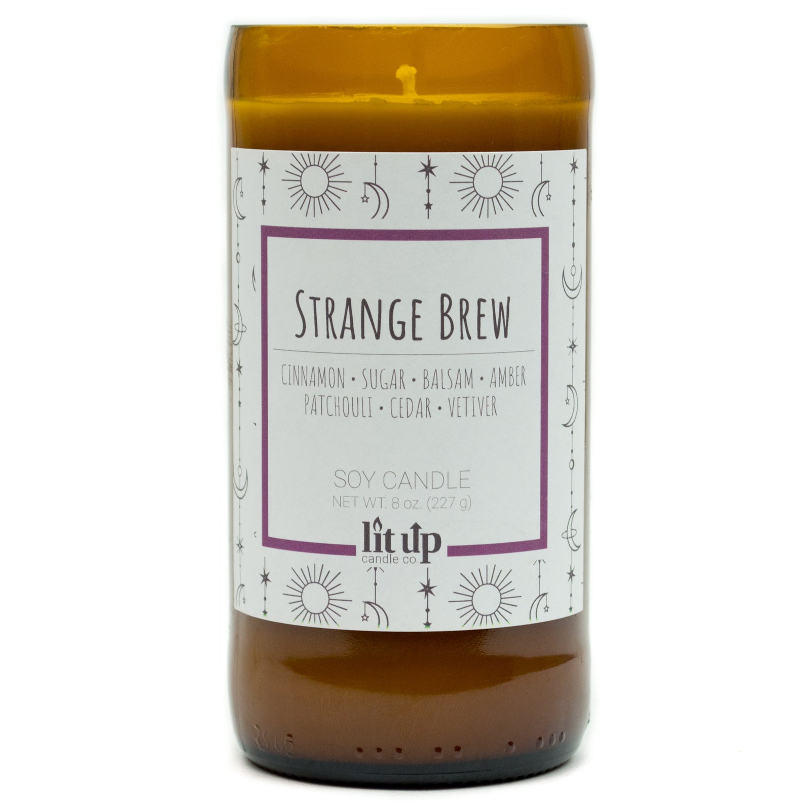 Strange Brew scented 8 oz. soy candle in upcycled beer bottle - FKA Witches Brew