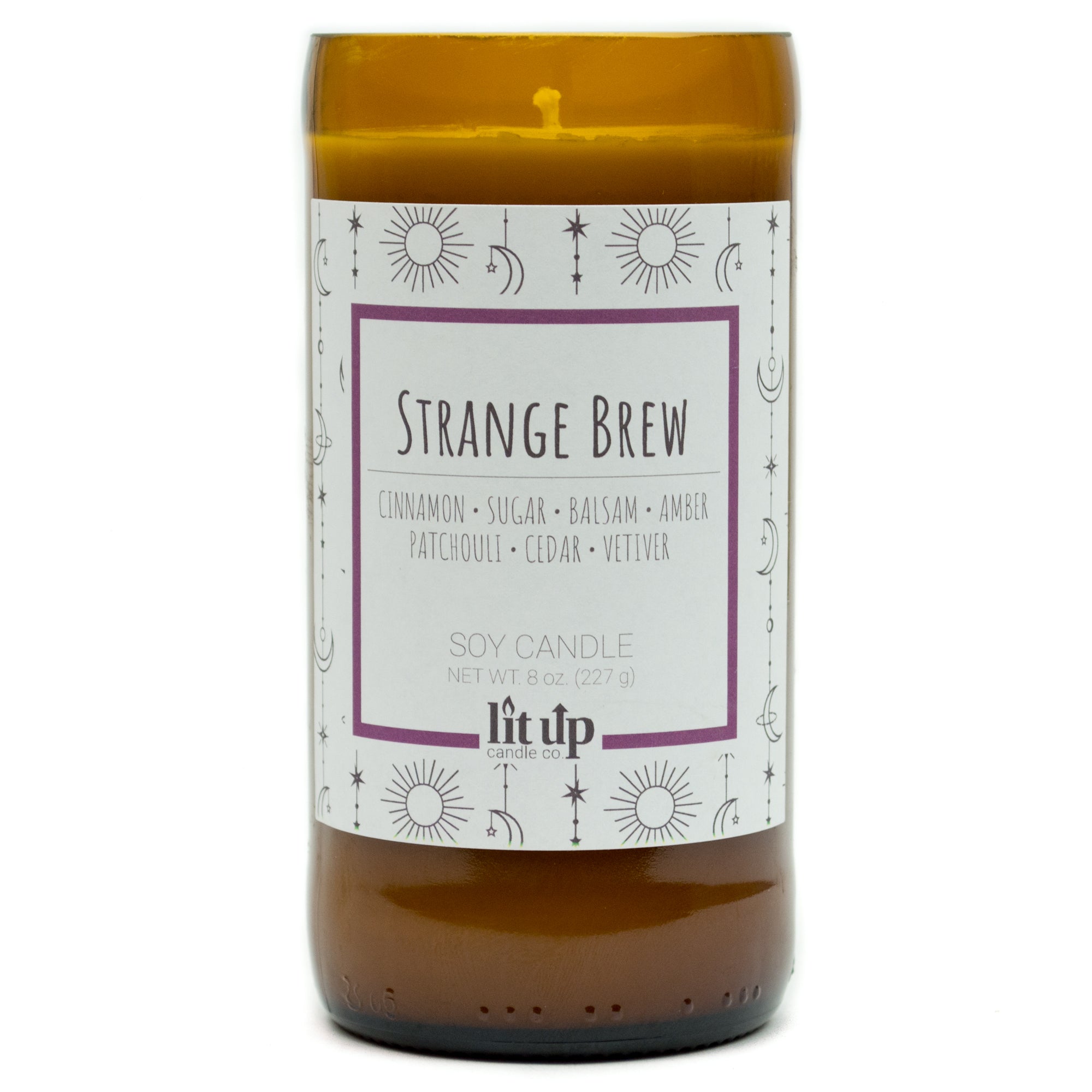Strange Brew scented 8 oz. soy candle in upcycled beer bottle - FKA Witches Brew